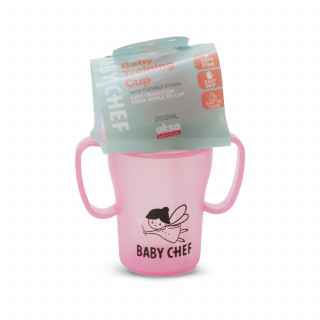 Baby Chef no-spill sa slamčicom 200ml, 9m+, roze 