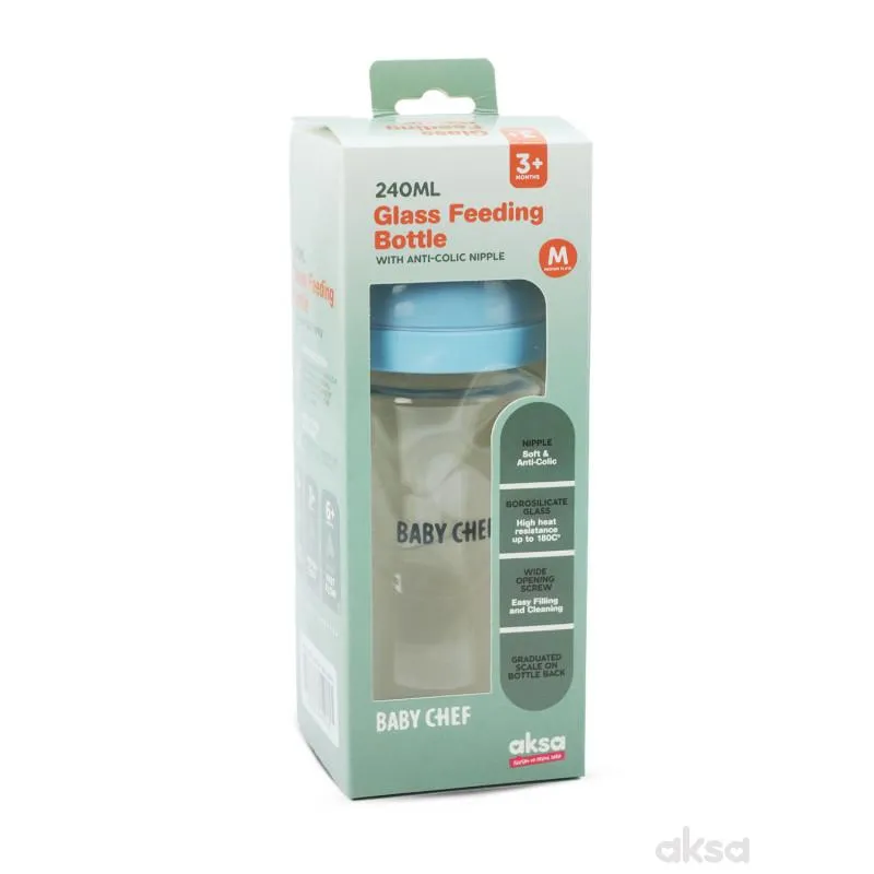 Baby Chef flašica staklena 240ml, plava