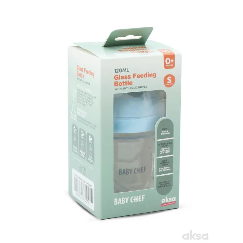 Baby Chef staklena flašica 120ml, plava